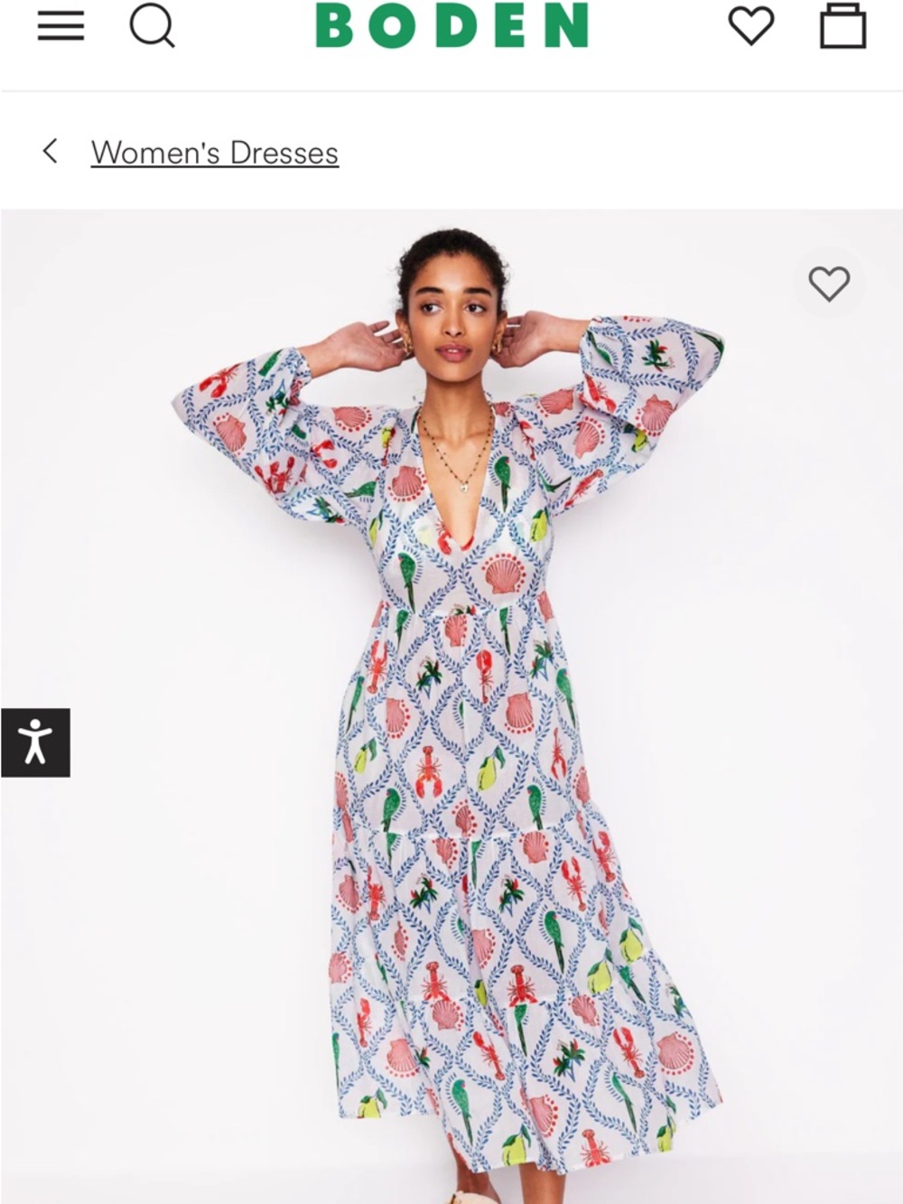 Boden White Maxi Dress with Multicolor Sea Motif